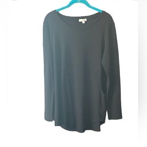 LNA Revolve Long‎ Sleeve Crew Neck Top w/ side seam slits Size L Black